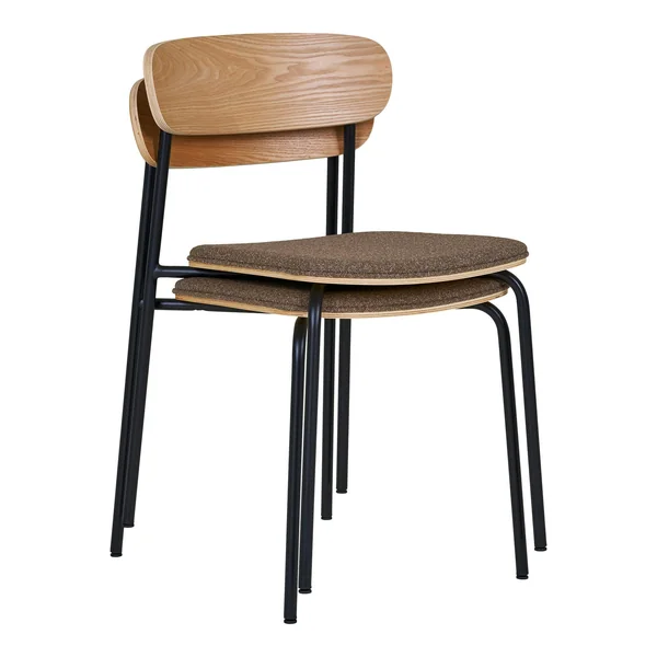 Chaise en bois style écolier avec assise tissu marron (lot de 2) BERLIN