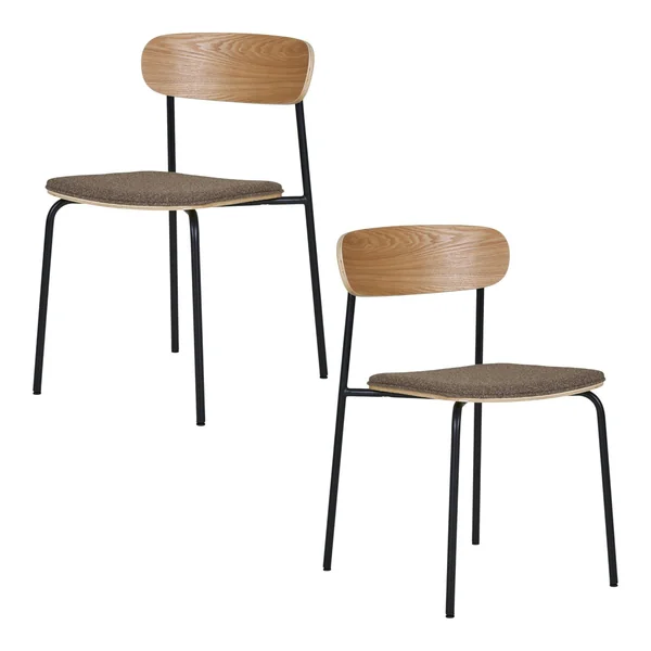 Chaise en bois style écolier avec assise tissu marron (lot de 2) BERLIN