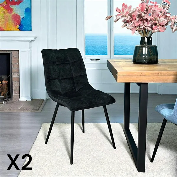 Chaise en velours noir motif damier (lot de 2) PALERME