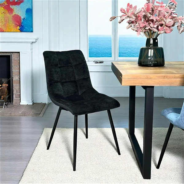 Chaise en velours noir motif damier (lot de 2) PALERME