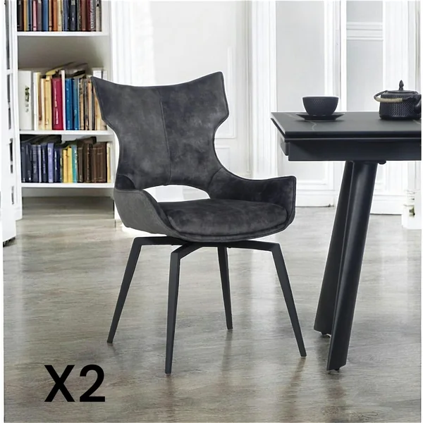 Chaise pivotante gris anthracite bi-matière, dossier en T (lot de 2) LOMBARDIE