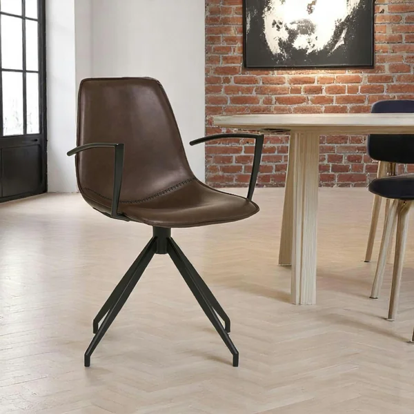 Chaise pivotante marron avec accoudoirs et motif couture (lot de 2) AMSTERDAM
