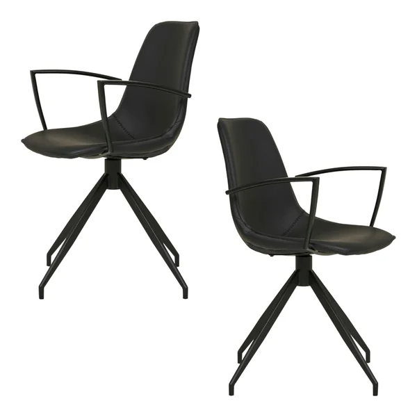 Chaise pivotante noire avec accoudoirs et motif couture (lot de 2) AMSTERDAM