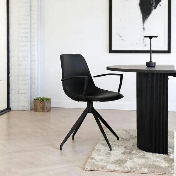 Chaise pivotante noire avec accoudoirs et motif couture (lot de 2) AMSTERDAM