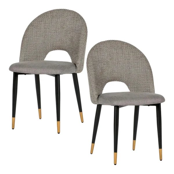 Chaise salle à manger tissu quadrillé gris (lot de 2) MALMOE