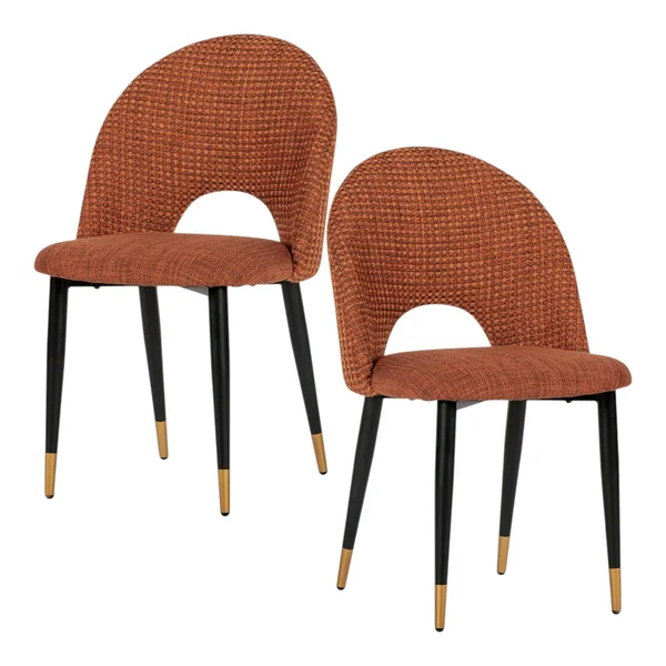 Chaise salle à manger tissu quadrillé rouille (lot de 2) MALMOE