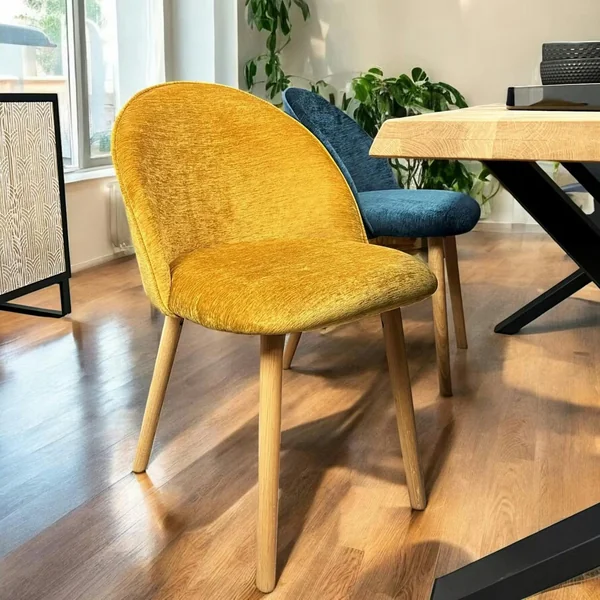Chaise scandinave en bois et velours moutarde (lot de 2) ETNA