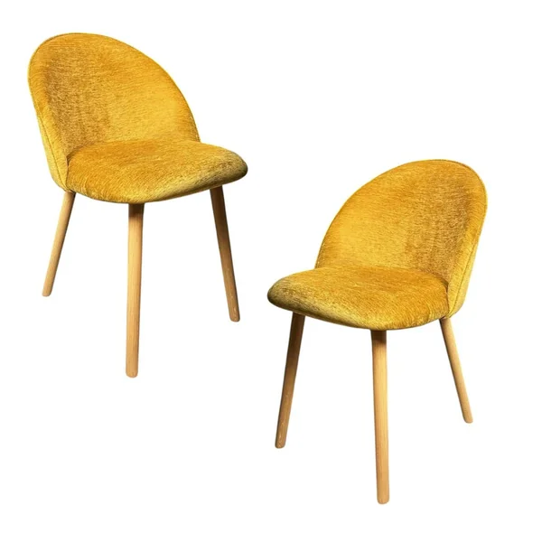 Chaise scandinave en bois et velours moutarde (lot de 2) ETNA