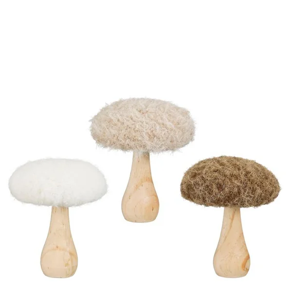 Champignon décoratif pied en bois et chapeau textile - Ø 11 x H 13 cm