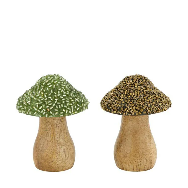 Champignon en bois de manguier avec chapeau en perles - Ø 5,5 x 8 cm