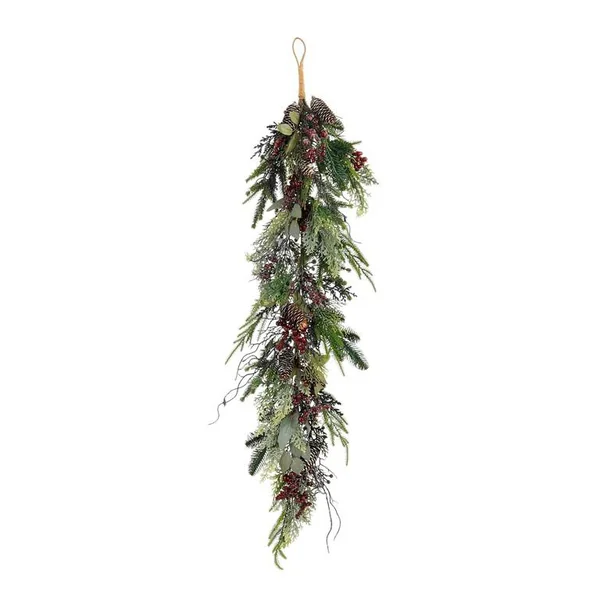 Chute de feuillage vert et pommes de pin bordeaux Bodi - 110 x 18 x 10 cm
