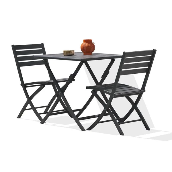 CITY GARDEN Ensemble Repas De Jardin 2 Places En Aluminium - Gris Anthracite - Marius