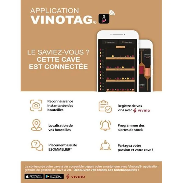 CLIMADIFF Cave à Vin Cepage52f – 52 Bouteilles – 1 Zone Réglable 5-20 °c – Design élégant – Compatible Vinotag