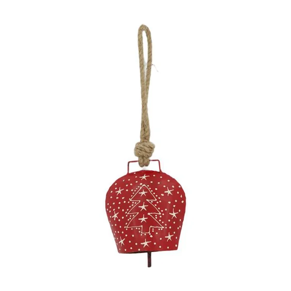 Cloche à suspendre en métal rouge et blanc taille L - 11 x 6 x 13 cm