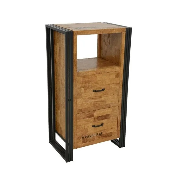 Commode / Chiffonnier hévéa recyclé naturel et métal noirci 2 tiroirs 1 niche 60X40X110cm DOCKER