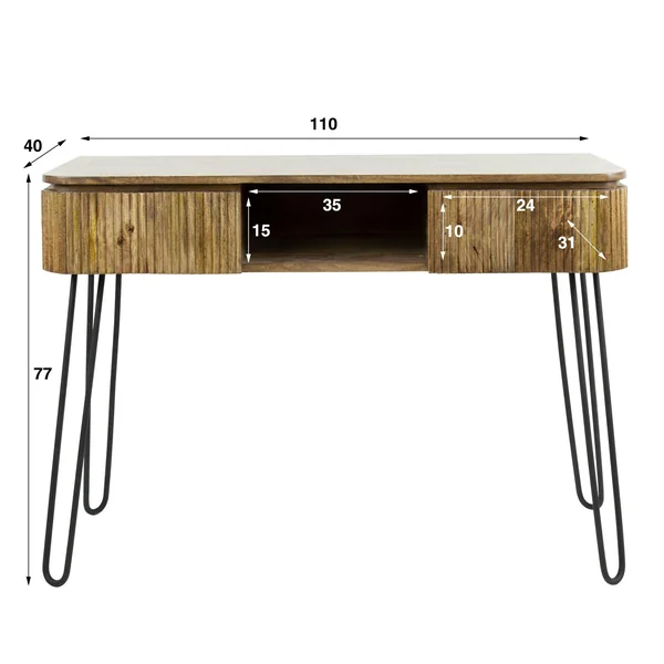 Console de chambre en bois de manguier motif baguette 2 tiroirs DELHI