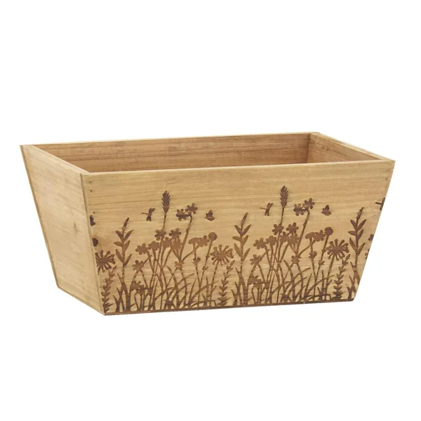 Corbeille en bois à motif herbes - 26 x 18 x 12 cm