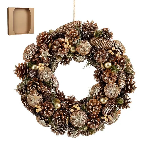 Couronne sapin et pommes de pin dorée Brant - Ø 45 x H 9 cm