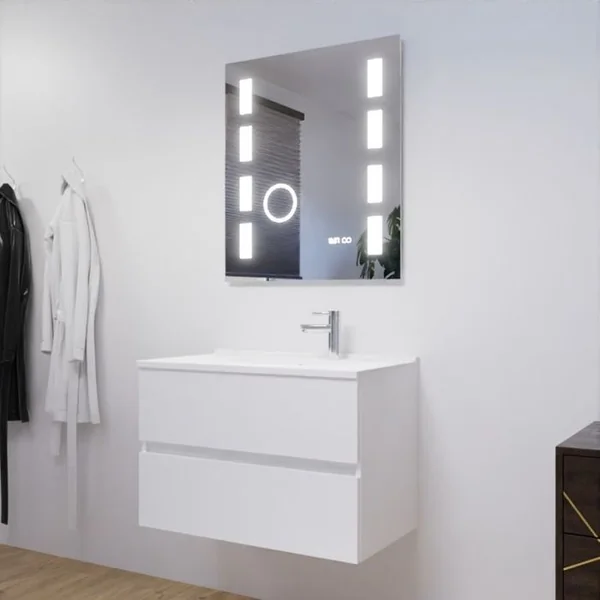 CUISIBANE Meuble Salle De Bain 80 Cm Rosaly Avec Plan Vasque Et Miroir Excell Plus- Blanc- Résine
