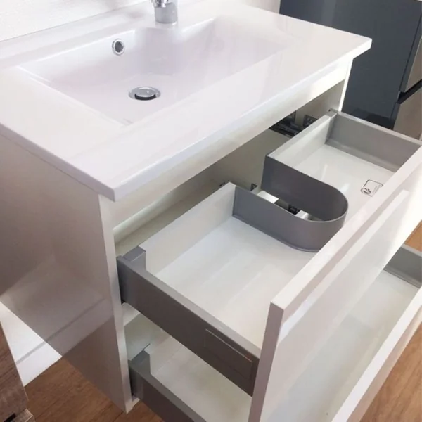 CUISIBANE Meuble Salle De Bain 80 Cm Rosaly Avec Plan Vasque Et Miroir Excell Plus- Blanc- Résine
