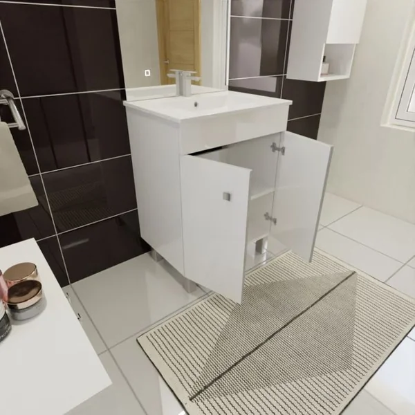 CUISIBANE Meuble Salle De Bain Sur Pieds Ecoline 60 Cm - Blanc