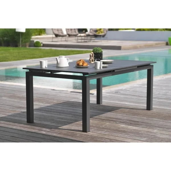 DCB GARDEN Table De Jardin Rectangulaire Extensible - Anthracite - Aluminium - 10 Pers - 180/240x100 Cm - Miami