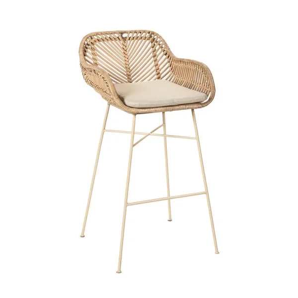 DRAWER Lot De 2 Tabourets De Bar En Rotin Pieds Beiges H68cm