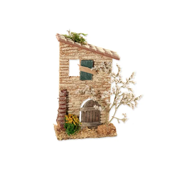 Décor de crèche de Noël façade maison avec arbre Santons Escoffier - 10,5 x 5 x 18 cm