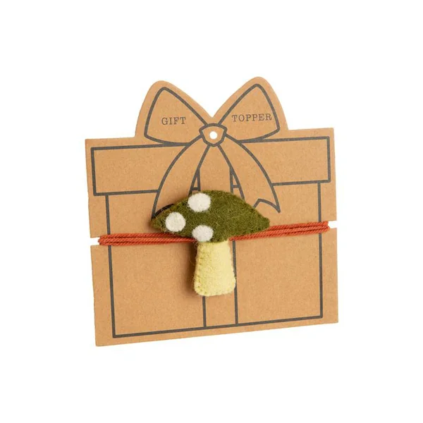 Décor pour cadeaux champignon en feutrine vert - 2,5 x 2,5 cm