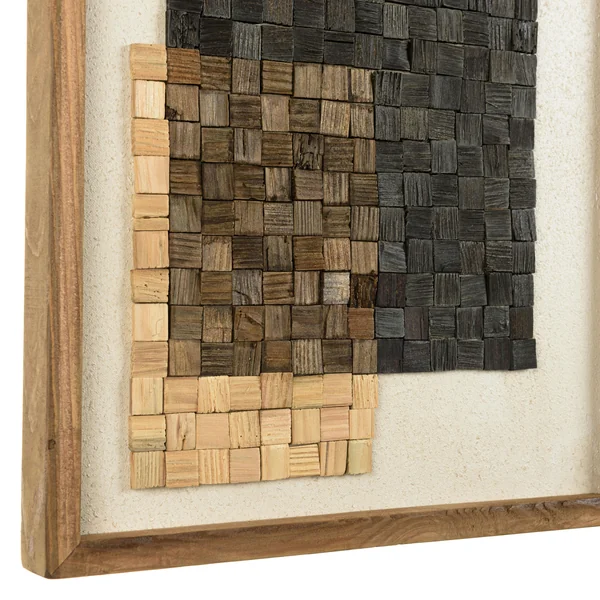 Décoration murale bois et tissu mosaïques beiges/noires 42 x 62 cm DENVER
