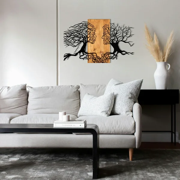 Décoration murale chambre – visages stylisés métal et bois