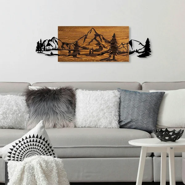 Décoration murale en métal et bois – paysage de montagne