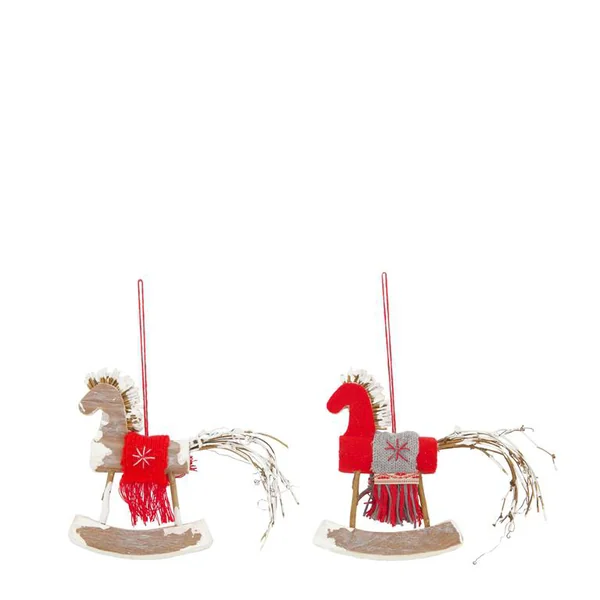 Décoration à suspendre cheval à bascule rouge et gris - 20 x 3 x 19 cm