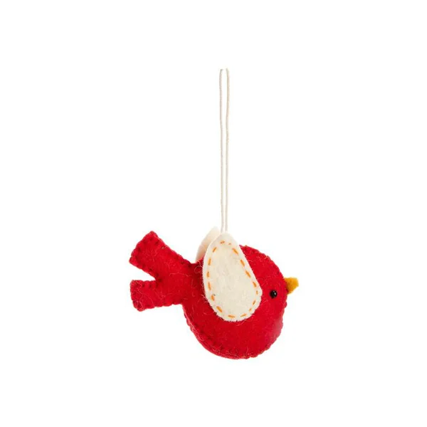 Décoration à suspendre oiseau en feutrine rouge et blanc - 4,5 x 2,5 cm