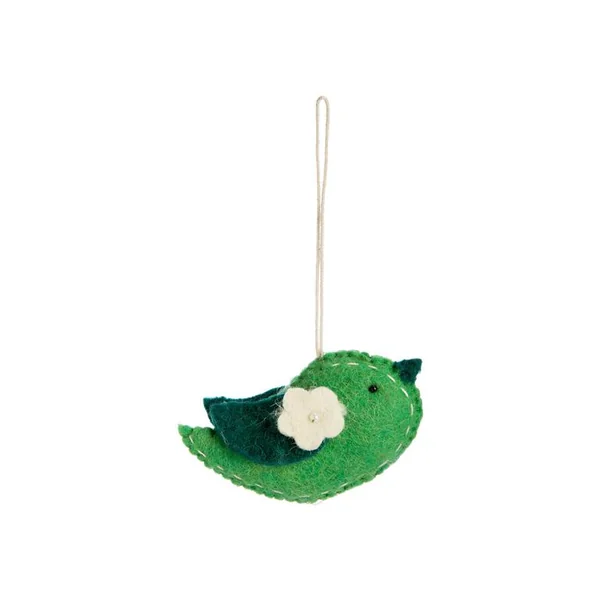 Décoration à suspendre oiseau en feutrine vert - 4,5 x 2,5 cm
