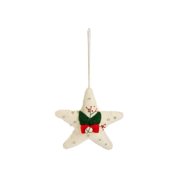 Décoration à suspendre étoile en laine feutrée blanche - 4,7 x 1,5 x 4,7 cm