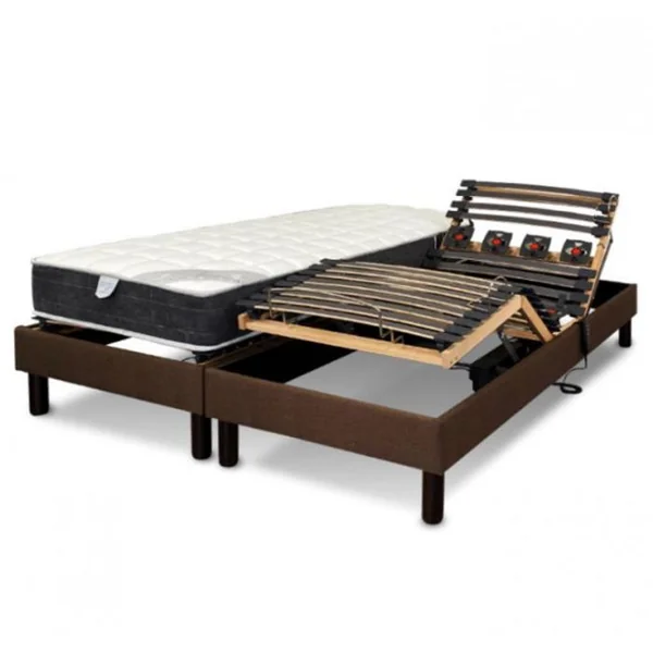 ESSENZIA ZEN Sommier électrique Essenzia Zen Emotion Marron 2x80x200 Lattes Et Plots