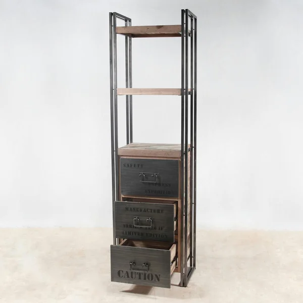 Etagère bois recyclé 3 plateaux 3 tiroirs 60x210 CARAVELLE