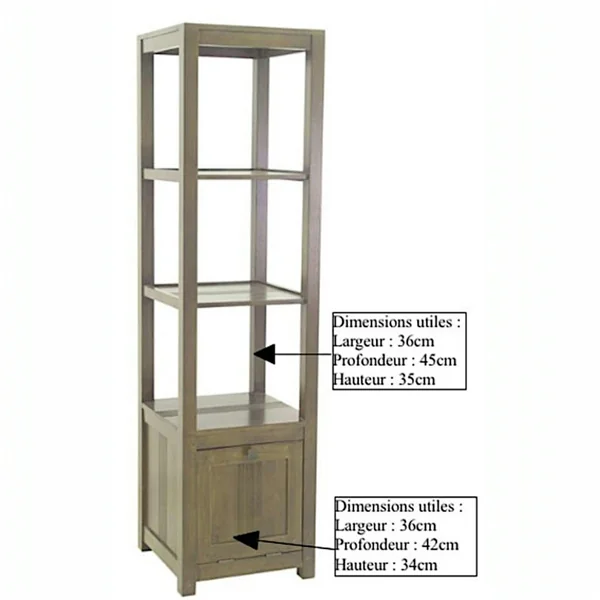 Etagère colonne 1 porte hévéa 162cm GALA