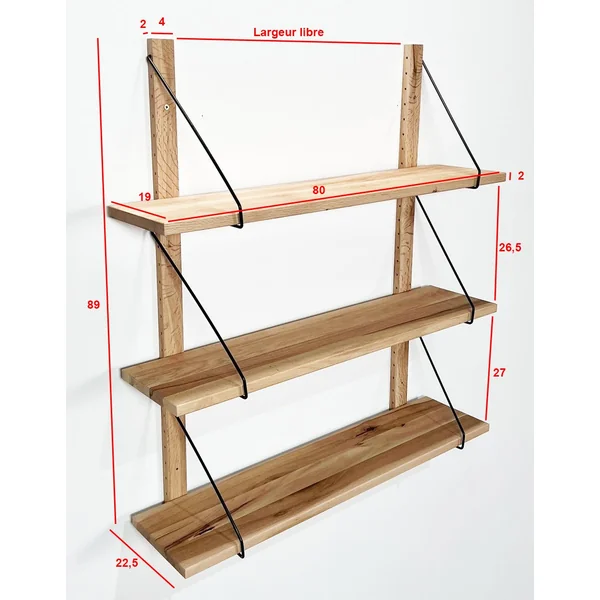 Etagère murale bois massif 3 plateaux (bois blanc) PALERME
