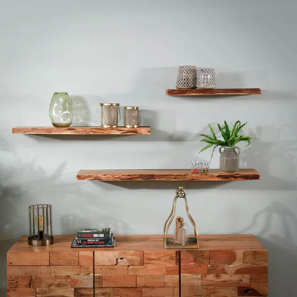 Etagère murale bois massif bordure naturelle 60 cm MELBOURNE