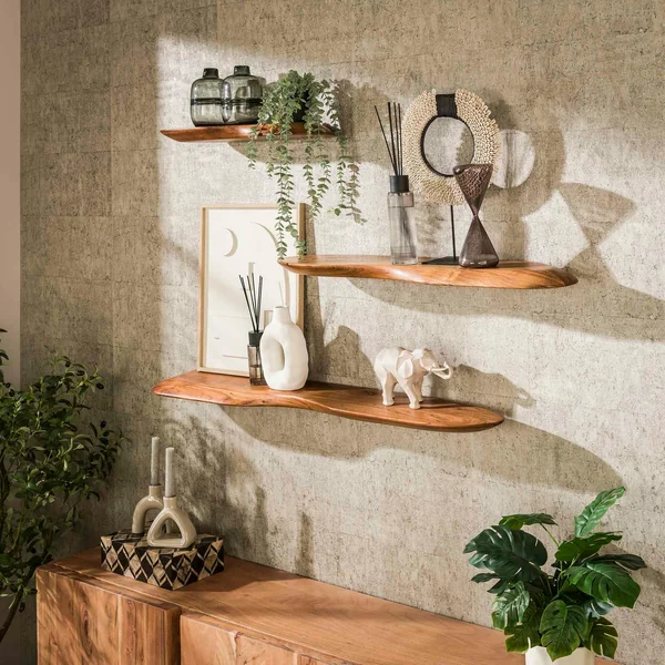 Etagère murale organique en bois d'acacia 60 cm MELBOURNE