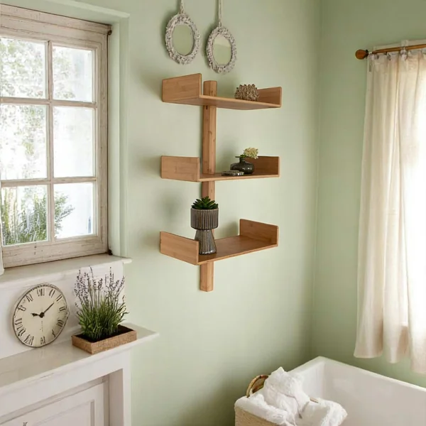 Etagère murale verticale en bambou 3 plateaux avec joues 102 cm TALLINN