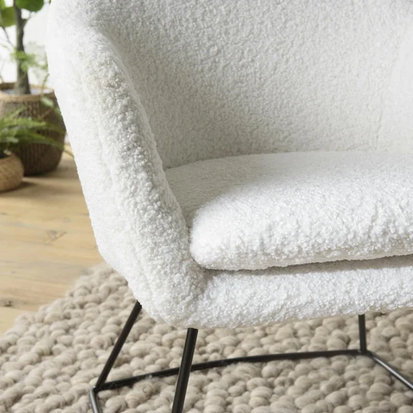 Fauteuil blanc contemporain en tissu bouclette TIM