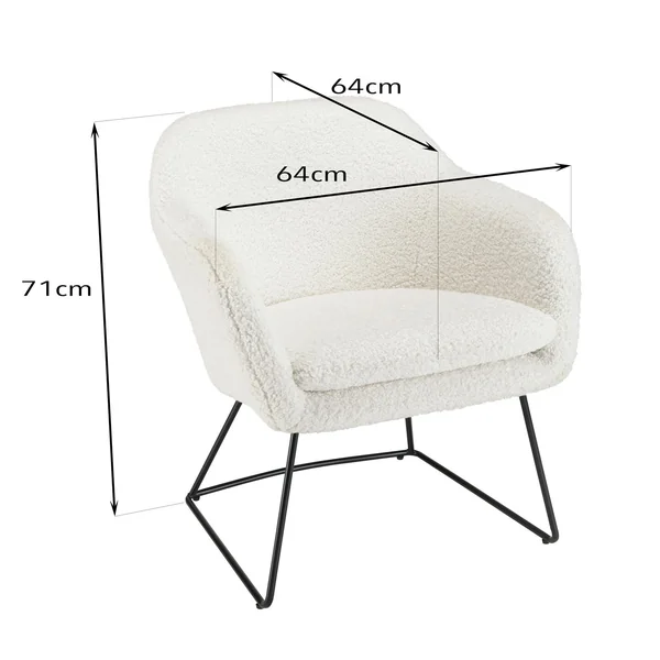 Fauteuil blanc contemporain en tissu bouclette TIM