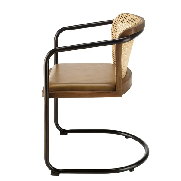Fauteuil cuir et rotin havane pied luge arrondi (lot de 2) TIM
