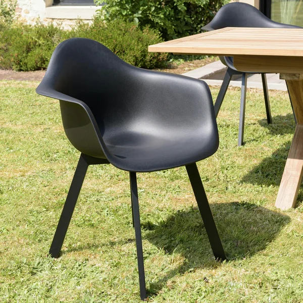 Fauteuil de jardin arrondi noir avec accoudoirs (lot de 6) GIJON