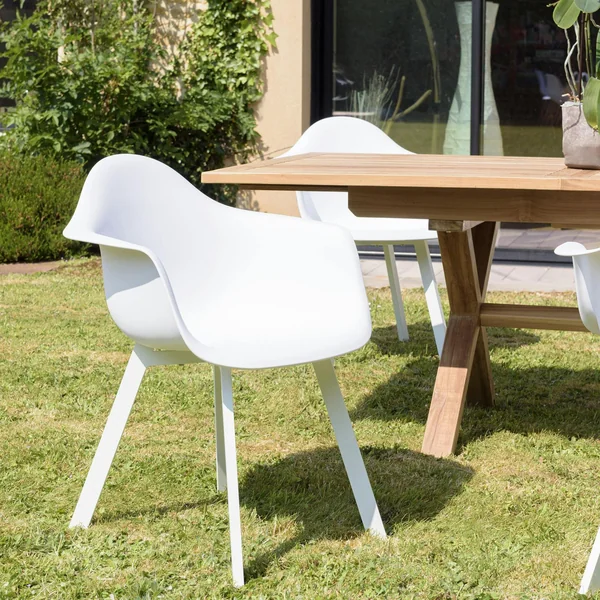 Fauteuil de jardin blanc à dossier rond avec accoudoirs (lot de 6) GIJON