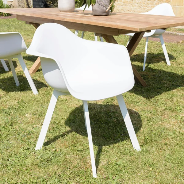 Fauteuil de jardin blanc à dossier rond avec accoudoirs (lot de 6) GIJON