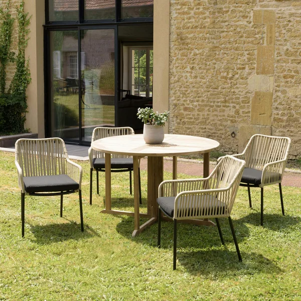 Fauteuil de jardin cordage couleur naturelle 1 coussin noir (lot de 2) GIJON